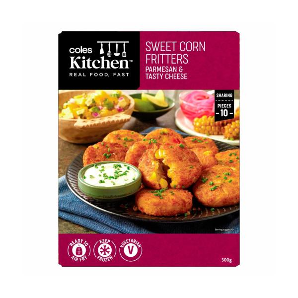 COLES KITCHEN SWEET CORN FRITTERS 10 PACK 300G