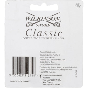 Gillette Wilkinson Sword Double Edge Razor Blades Stainless 10 pack