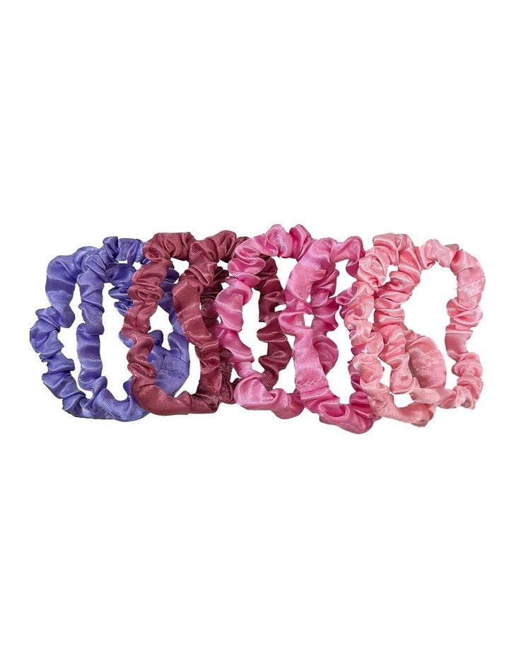 Slim Satin Scrunchie Set in Pink/Purple