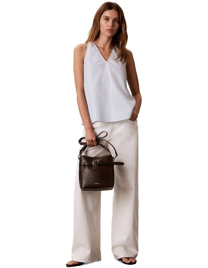 Buckle Mini Bucket Crossbody Bag in Chocolate