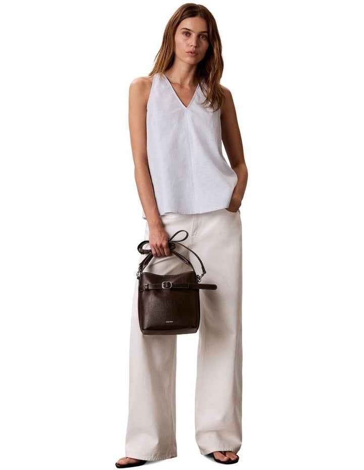 Buckle Mini Bucket Crossbody Bag in Chocolate