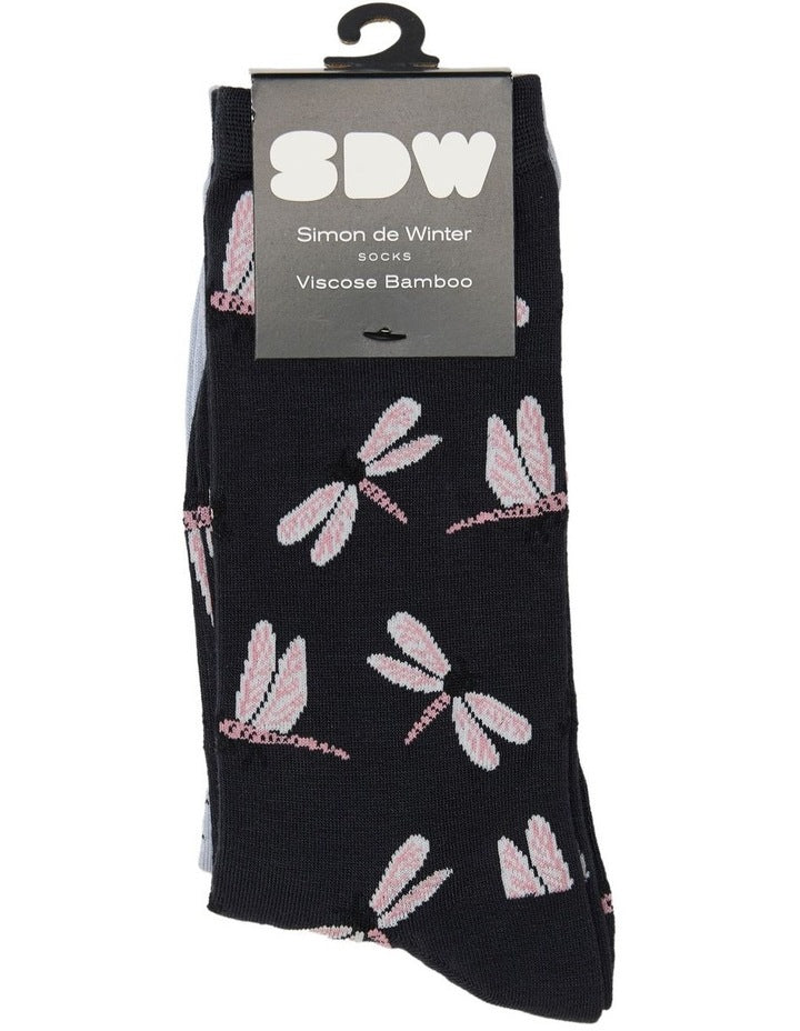 2 Pack Patterned Crew Socks in Iron/ Blue
