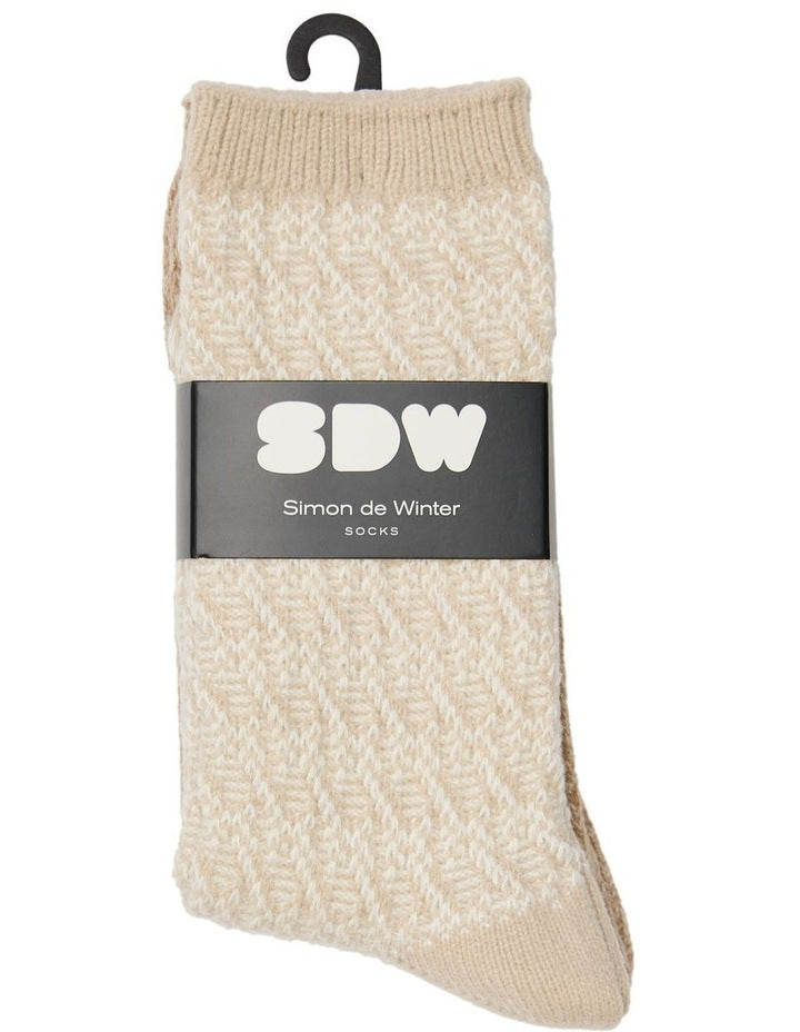Textured Crew Socks 2 Pack in Stone/Sand