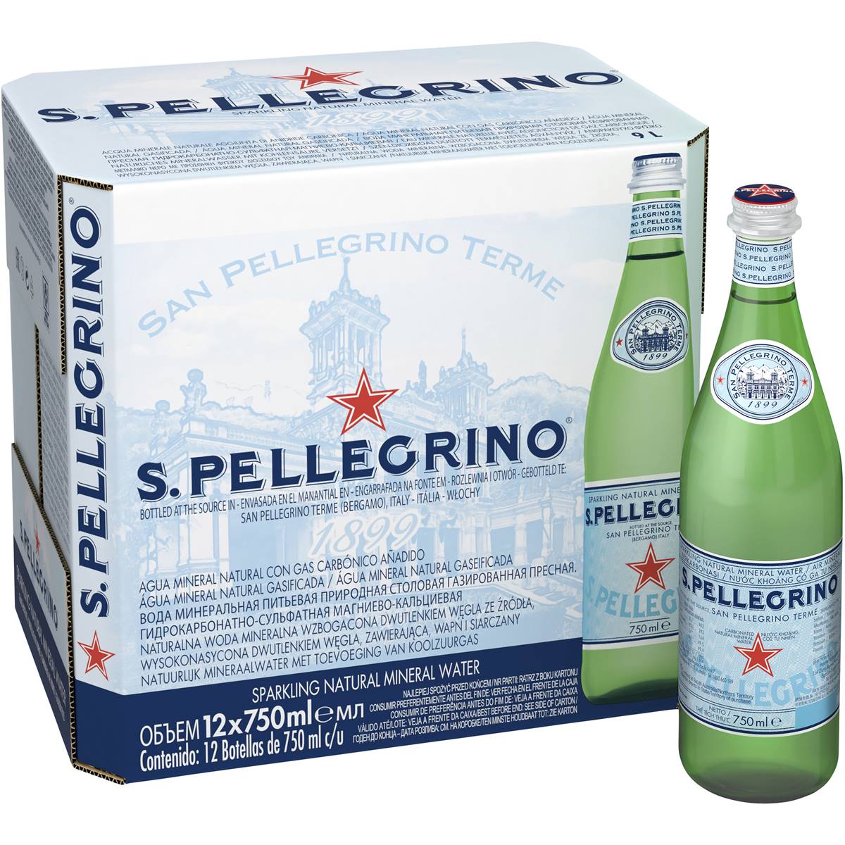 Sanpellegrino Sparkling Natural Mineral Water 750ml x12 Pack