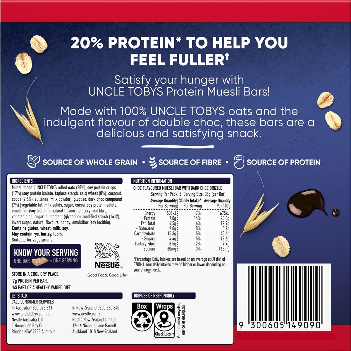 Uncle Tobys Protein Muesli Bars Double Choc 5 Pack