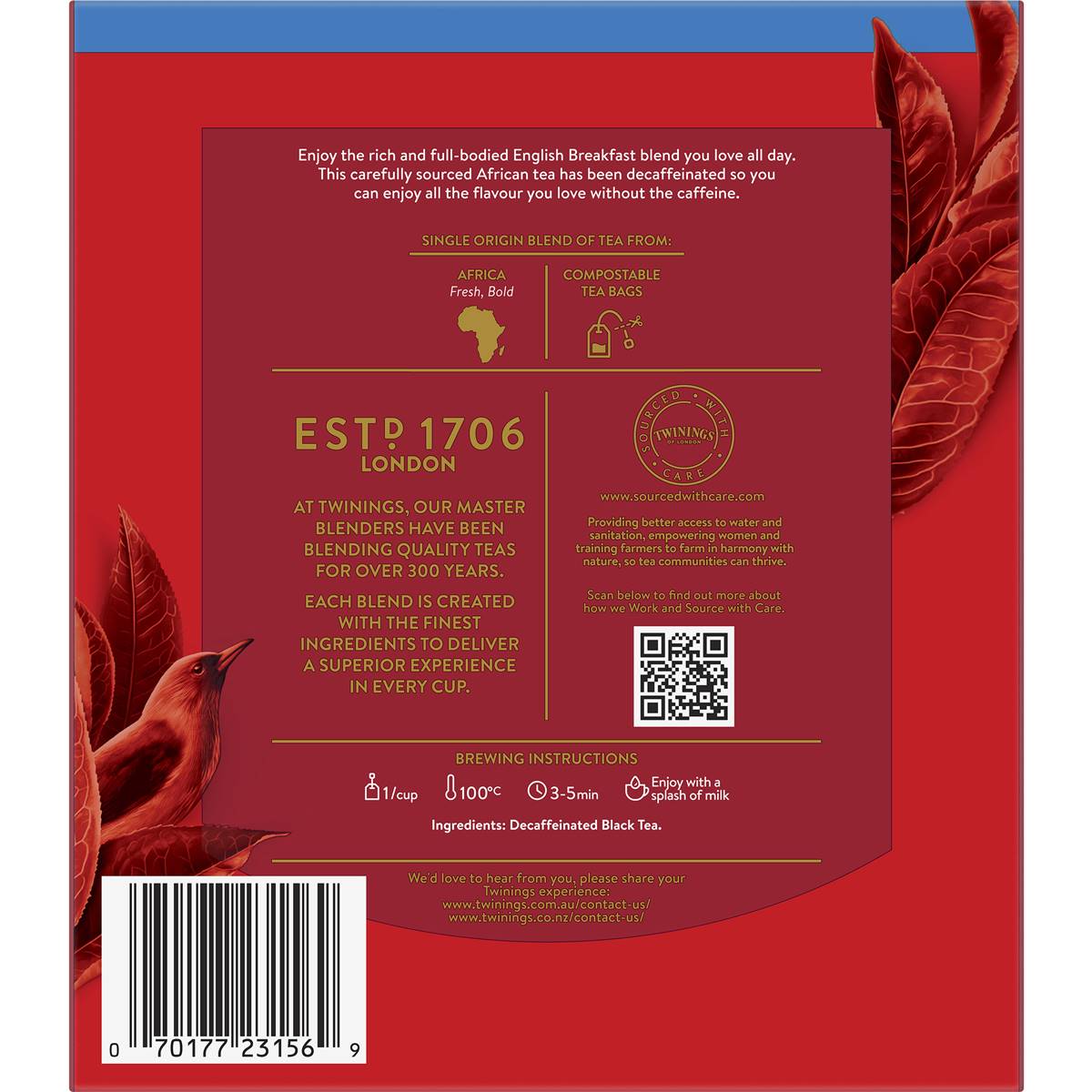 Twinings English Breakfast Tea Bags Decaffeinated 80 Pack