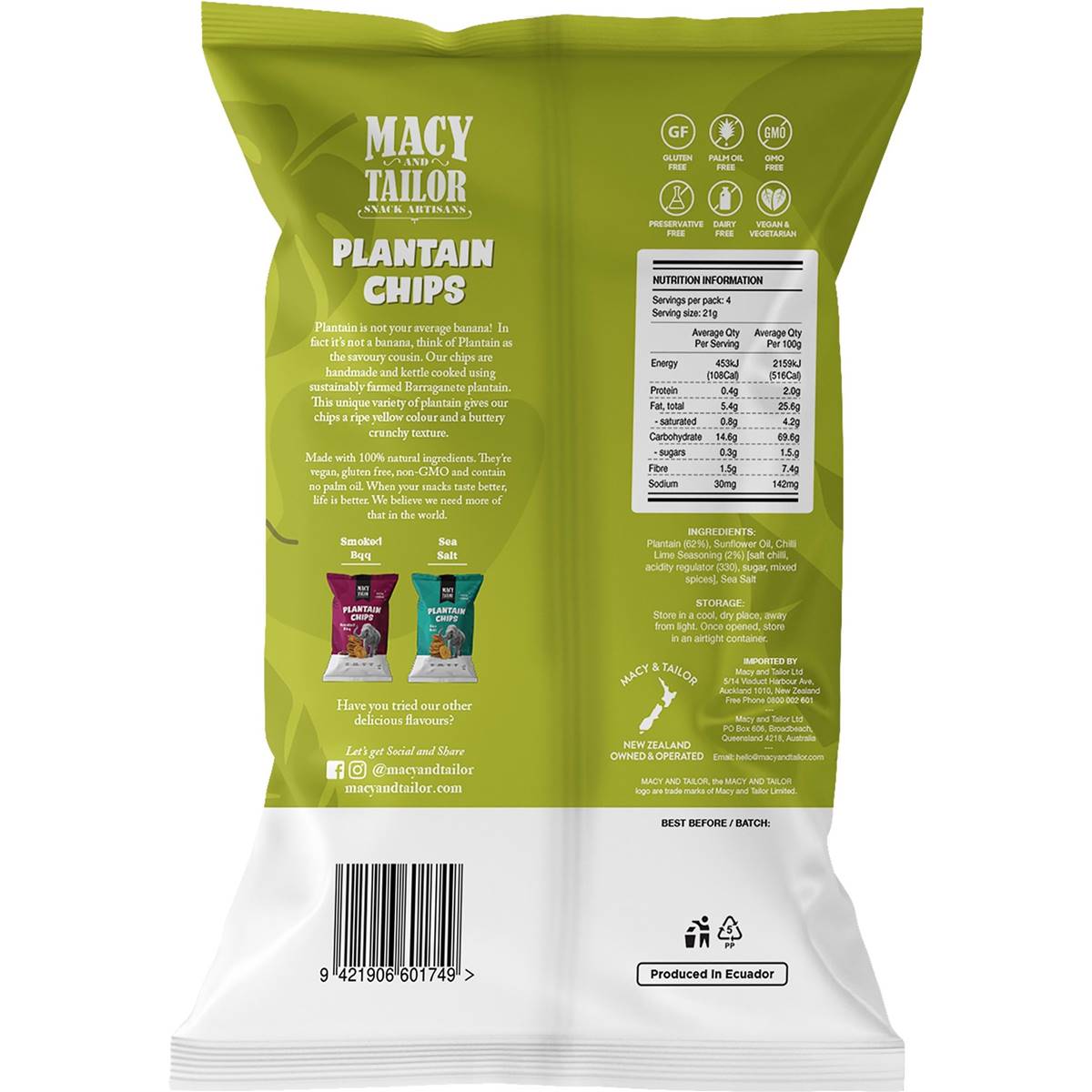 Macy and Tailor Plantain Chips Chilli Lime 85g
