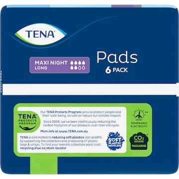 TENA Incontinence Pads Maxi Night Wide Back Long Length 6 pack