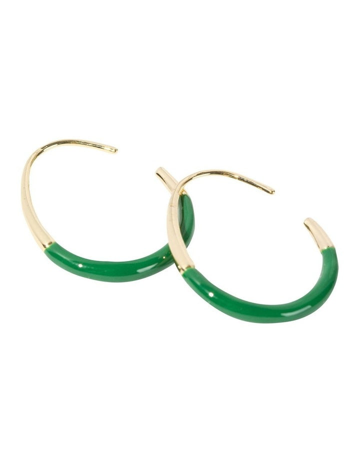 Sleek Enamel Hoop Earring in Green