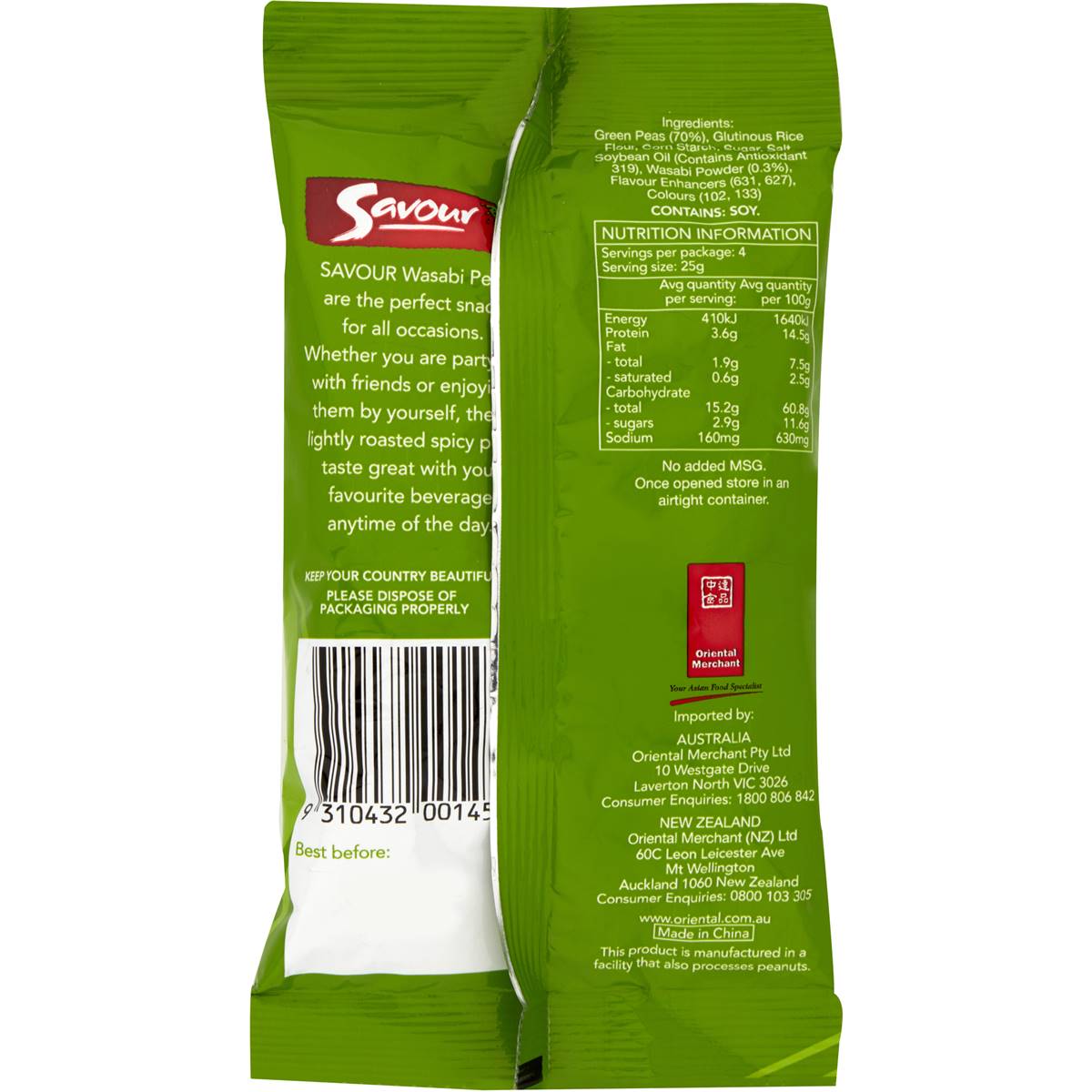 Savour Snacks Peas Wasabi Flavoured 100g