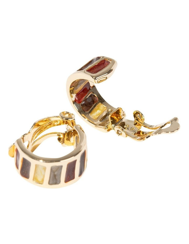 Bezeled Stone Clip Earrings in Multi