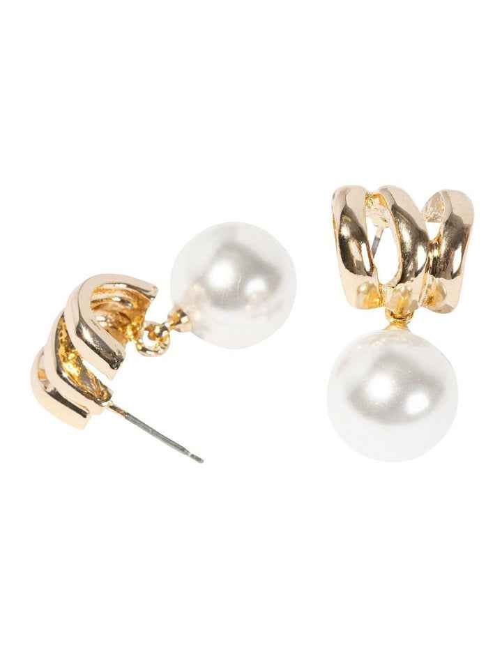 Illusion Pearl Drop Earrings in Gold