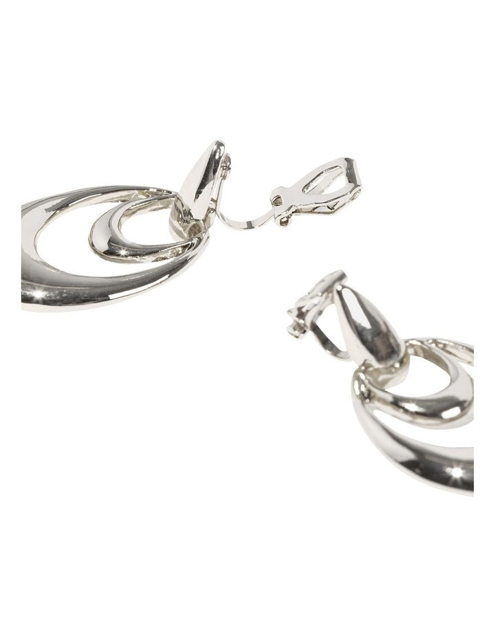 Orbit Drop Clip On Earrings in Silver
