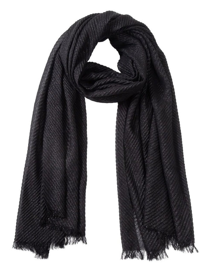 Pleated Sparkle Evening Wrap Scarf in Black