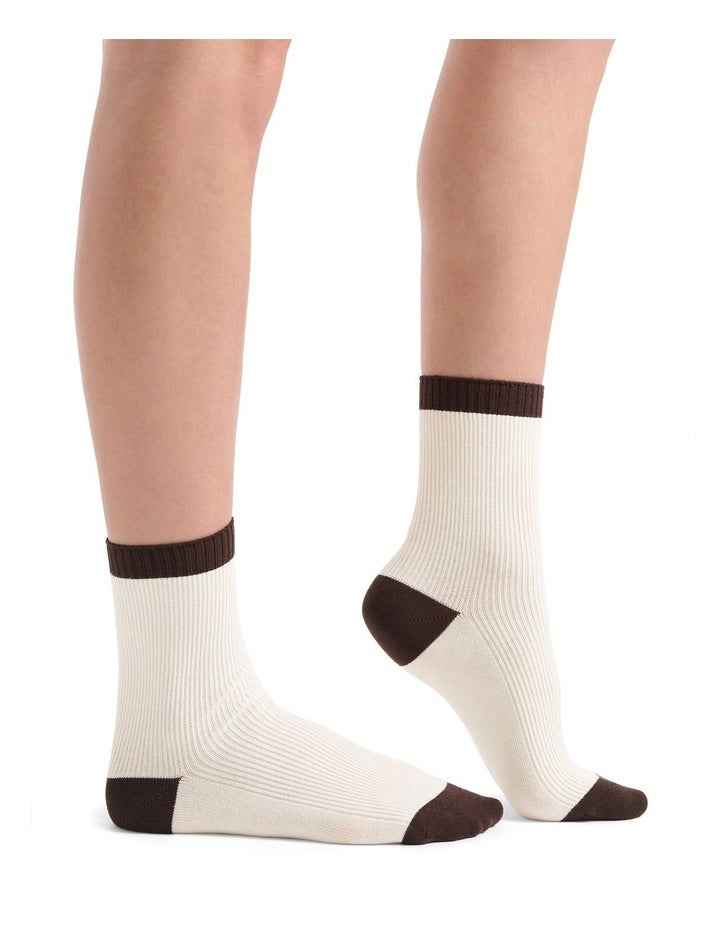 Organic Cotton Two Tone Rib Crew Sock in Buttercream