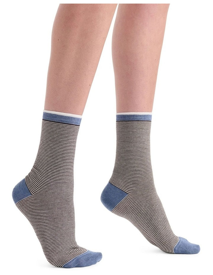 Lina Fine Stripe Crew Sock in Riverstone