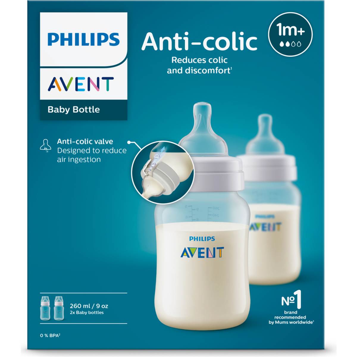 Avent Anti-Colic Baby Feeding Bottles BPA Free 260mL x 2 pack