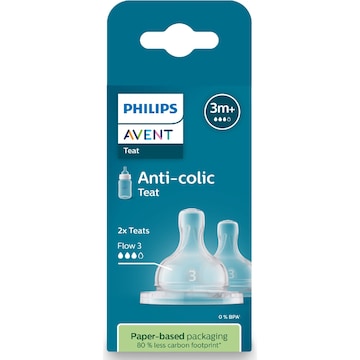 Philips Avent Anti Colic Baby Bottle Teats 3 Month+ 2 pack