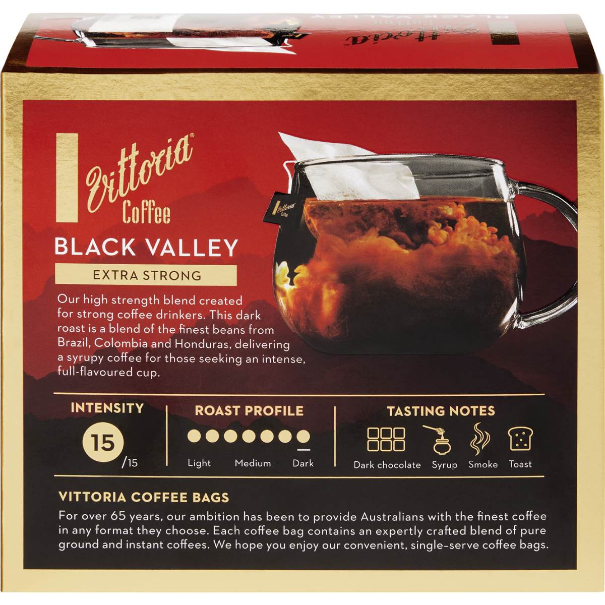 Vittoria Black Valley Coffee Bags Extra Strong 20 Pack