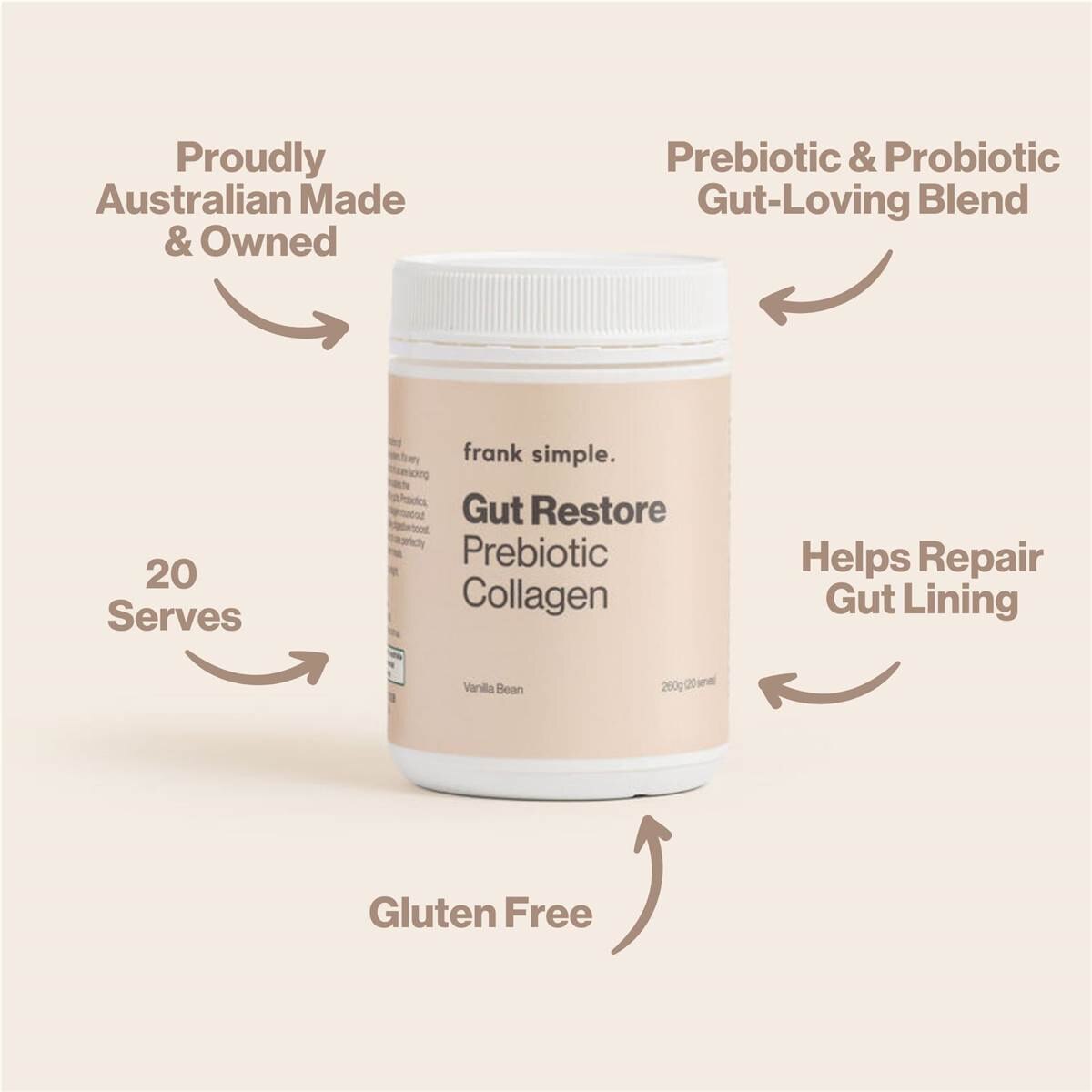 frank simple. Gut Restore Prebiotic Collagen Vanilla Bean Tub 260g