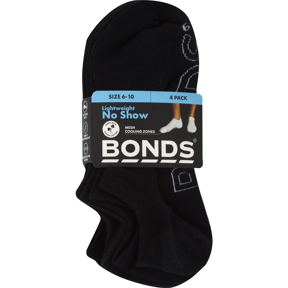 Bonds Lightweight No Show Mens Socks Size 6-10 4 Pack
