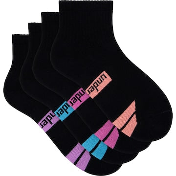Underworks Ladies Quarter Crew Socks Size 5-8 Black 4 pack