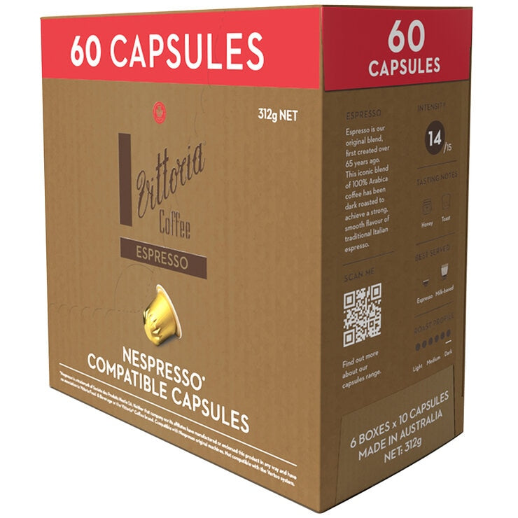 Vittoria Espresso Nespresso Compatible Coffee Capsules 60 Pack 312g