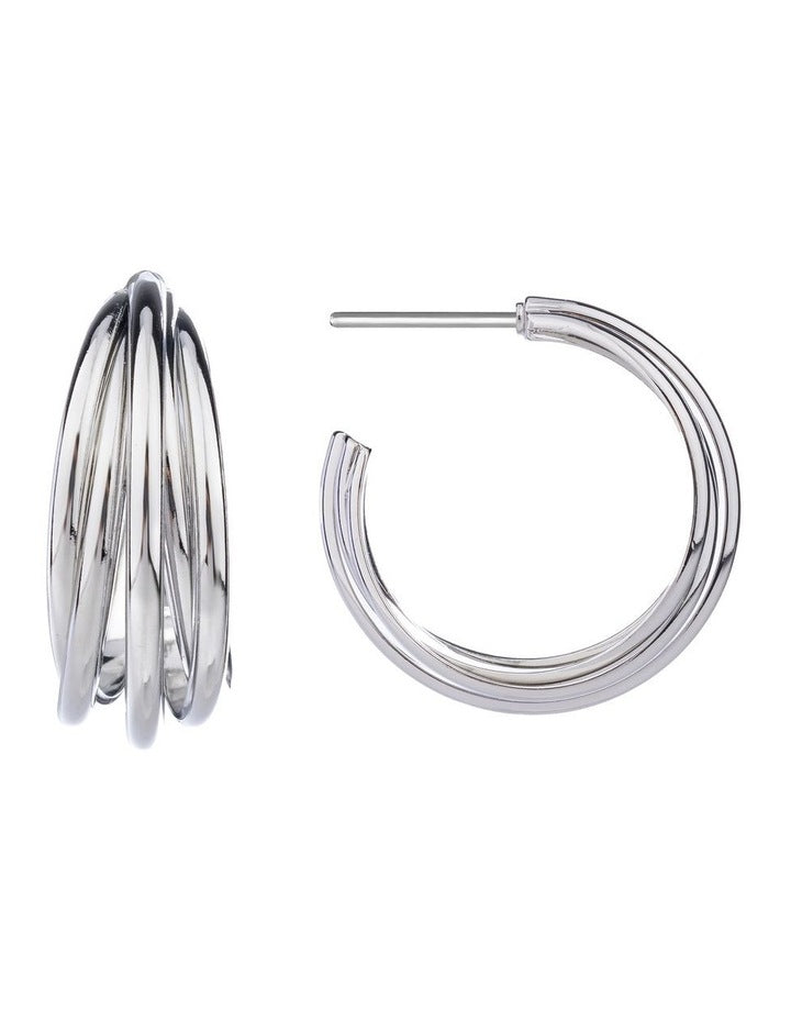 GJEE094M - Strand Hoop Earrings in Silver