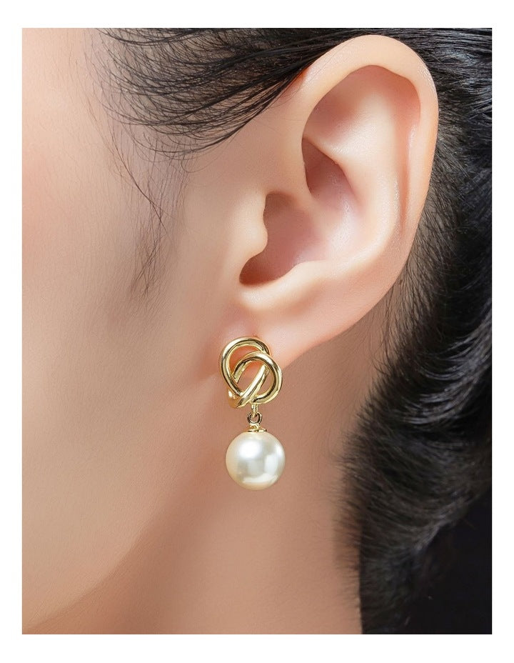 Double Link Pearl Earrings GJEE096M in Gold