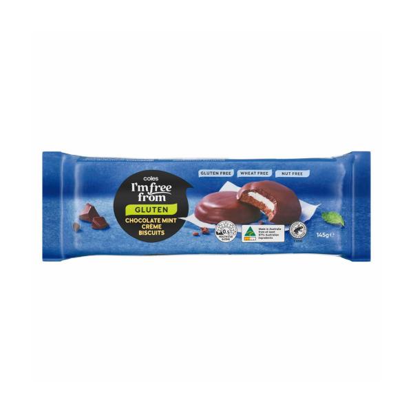 COLES I'M FREE FROM CHOCMINT CREME BISCUITS:145GRAM