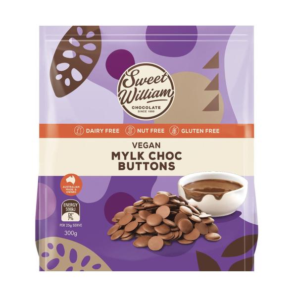 SWEET WILLIAM DAIRY FREE CHOC BAKING BUTTONS 300 GRAM