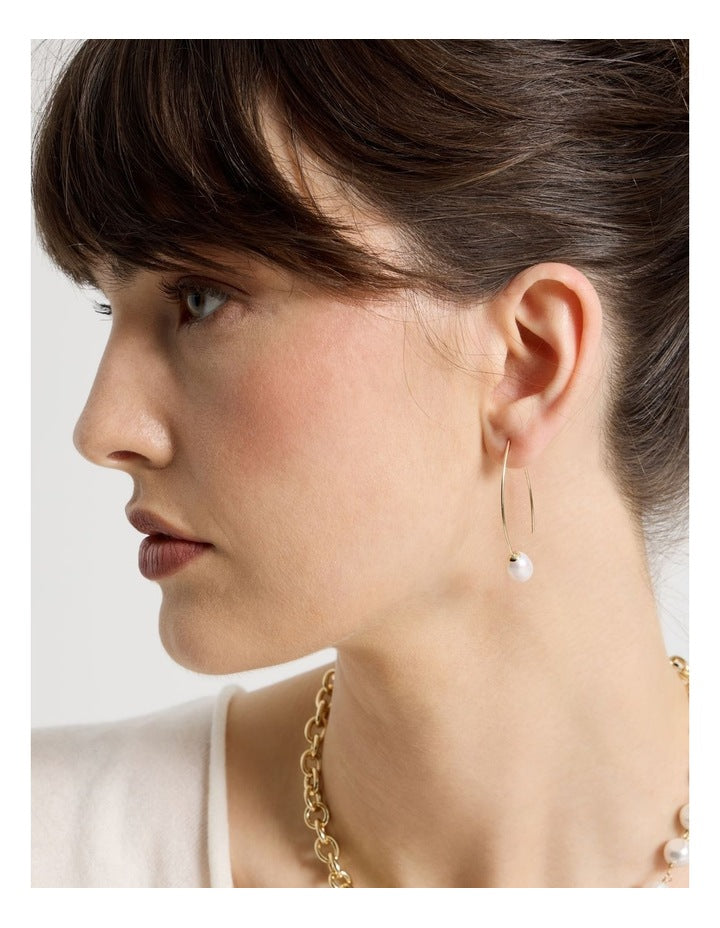 Gold and Pearl Hook Earrings