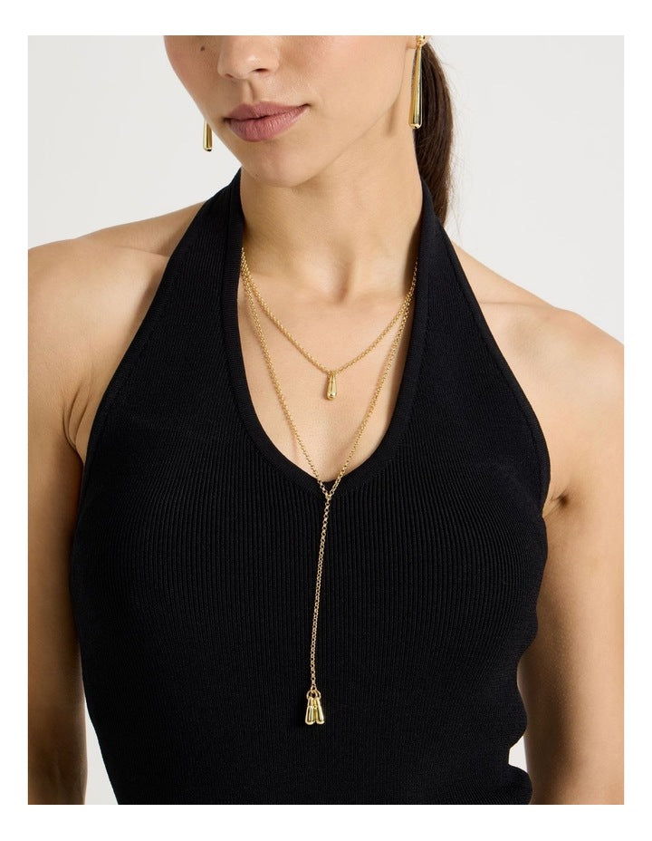 Tear Drop Lariat Necklace in Gold