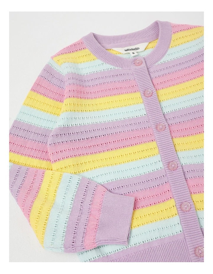 Summer Cardigan With Wavy Stripes in Rainbow