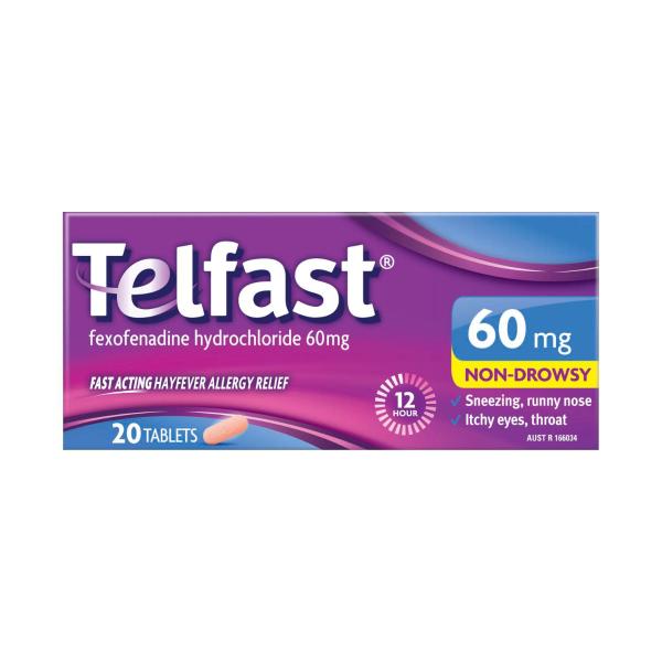 TELFAST HAYFEVER ALLERGY RELIEF 60MG ANTIHISTAMINE TABLETS 20PK