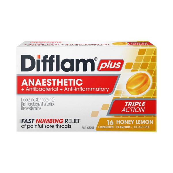 DIFFLAM PLUS ANAESTHETIC HONEY & LEMON LOZENGES
