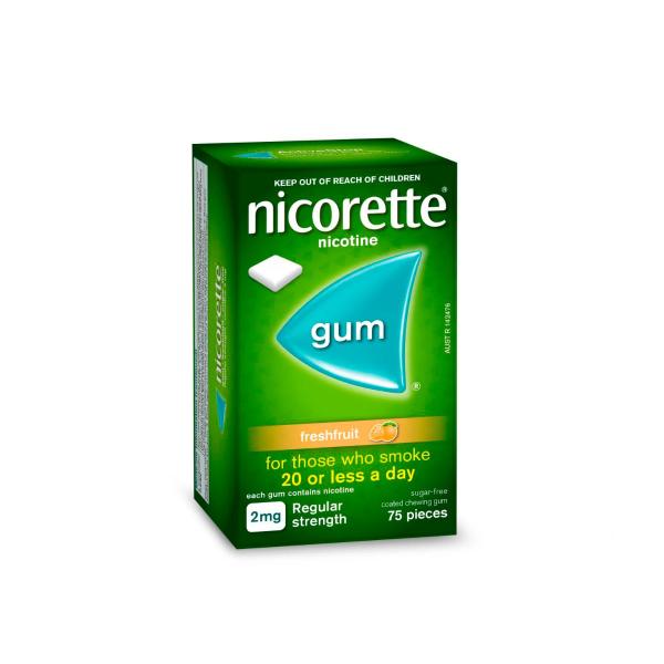 NICORETTE QUIT SMOKING FRESH FRUIT NICOTINE GUM 2MG 75 PACK