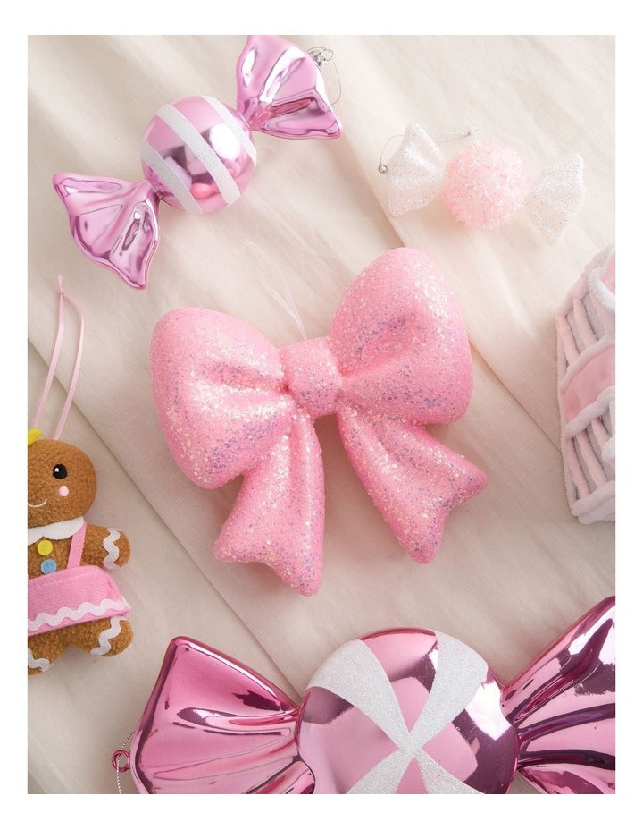 Nostalgia Christmas Foam Oversized Glitter Bow Ornament in Pink: 17cm