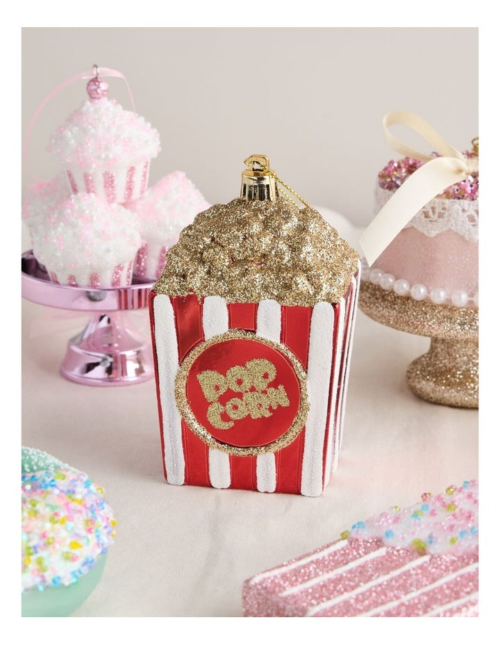 Nostalgia Christmas Plastic Popcorn Bucket Ornament in Red and White: 10cm