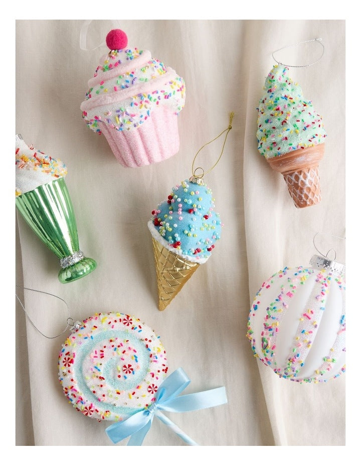 Nostalgia Christmas Plastic Icecream with Beads Ornament in Mint: 13cm