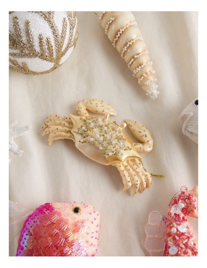 Eucalyptus Polyresin Crab Ornament in Gold: 10cm