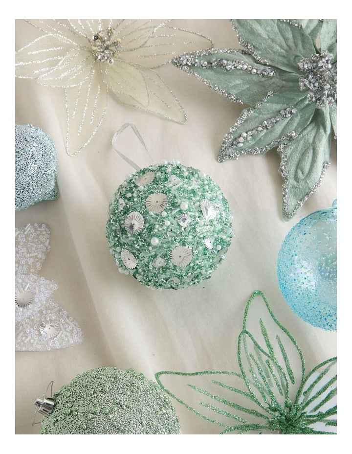 Eucalyptus Styrofoam Sequin Bauble in Blue: 10cm