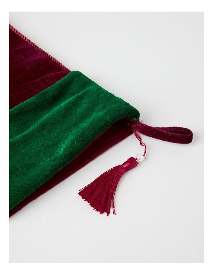 Heirloom Christmas Velvet Stocking with Tassel in Red and Green: 45cm
