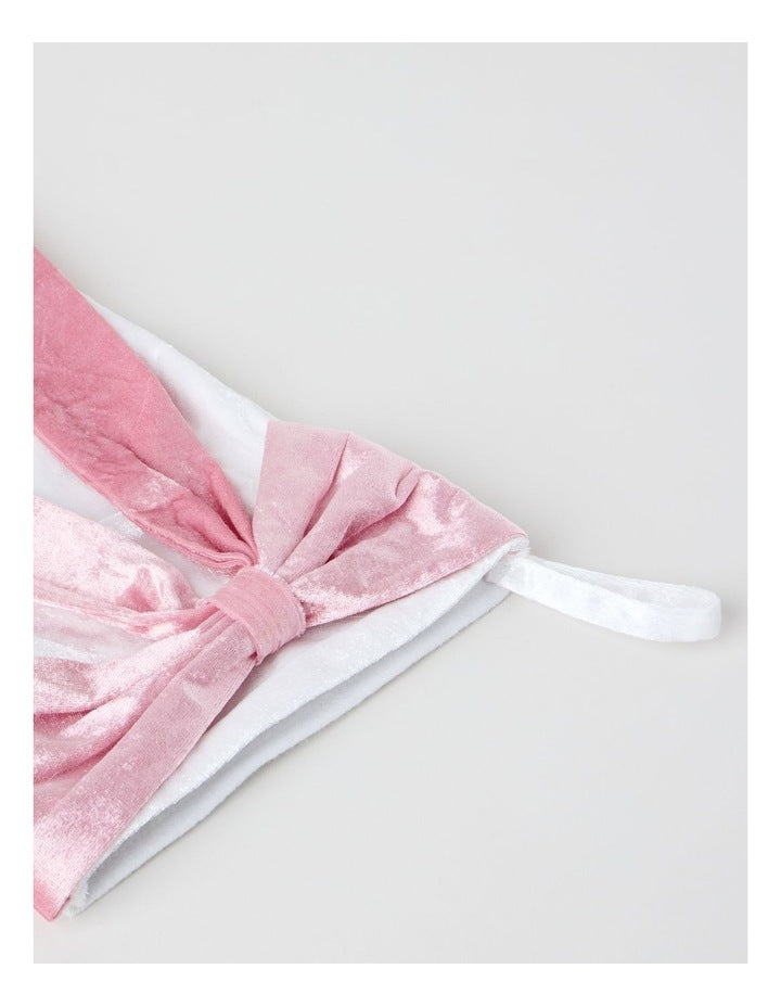 Luxe Christmas Velvet Stocking with Bow in White and Pink: 43cm