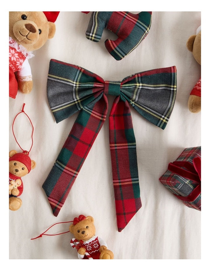 Heirloom Fabric Tartan Bow Clip in Red and Green: 20cm