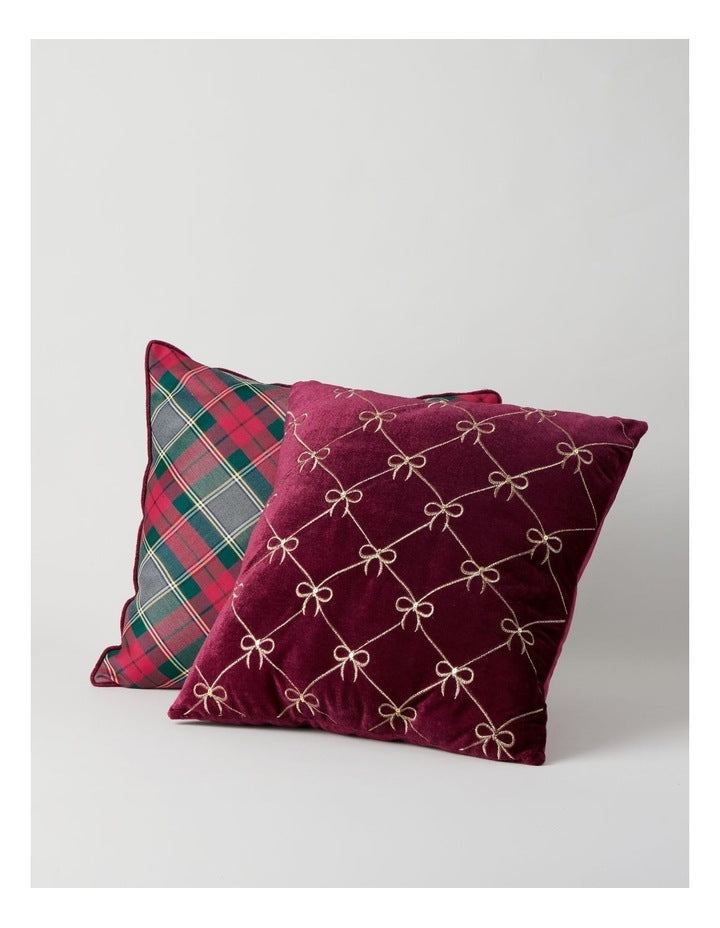 Heirloom Velvet Cushion with Bows and Sequins in Red: 45cm