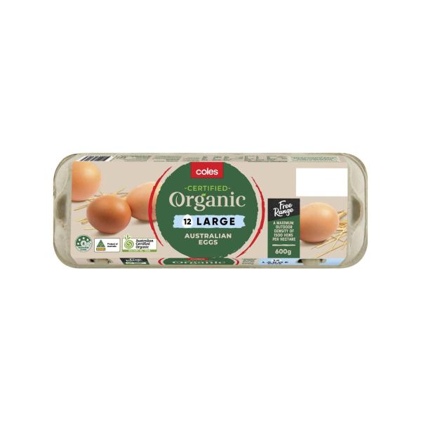 COLES ORGANIC FREE RANGE EGGS 12PK 600G