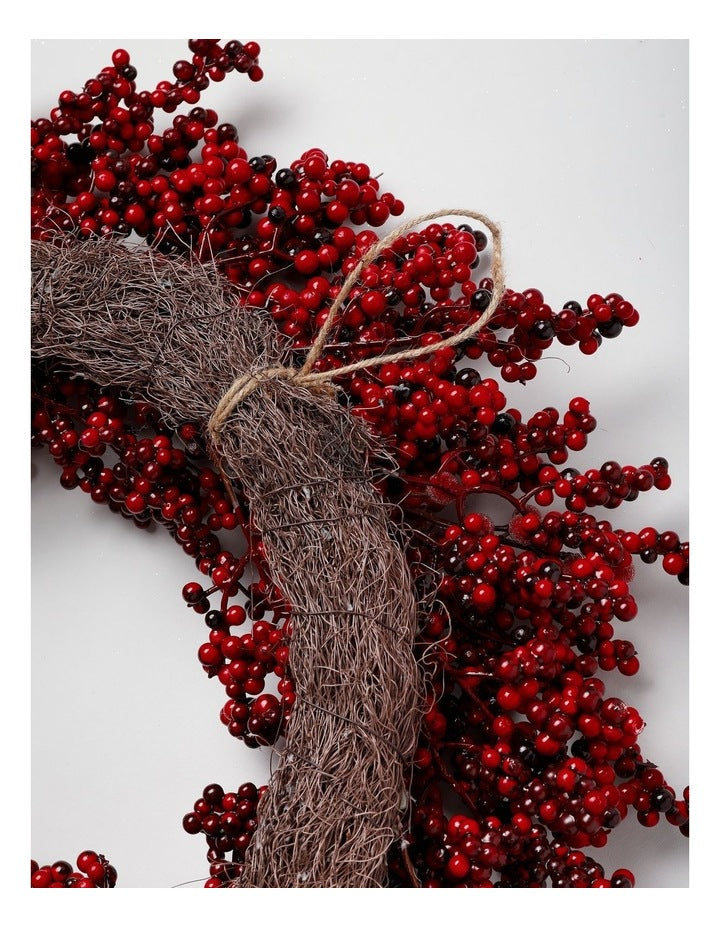 Heirloom Christmas Berry Wreath with Frost in Red: 60cm