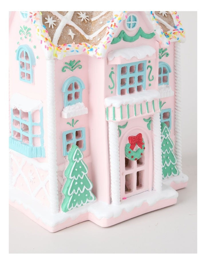 Nostalgia Resin Gingerbread House with LED in Multi: 27cm