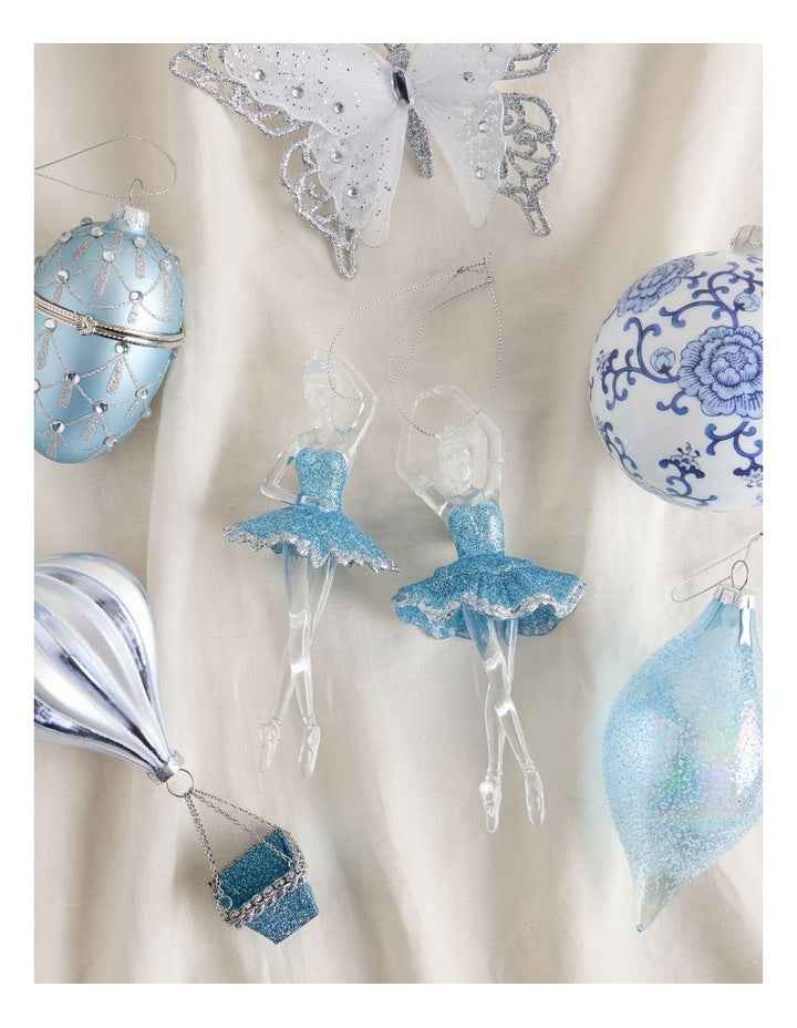 Luxe Christmas Plastic Ballerina Wearing Blue Glitter Tutu